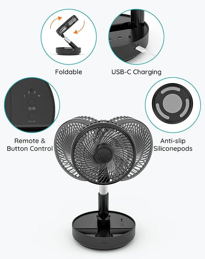 Primevolve Portable Oscillating Standing Fan, Rechargeable Battery Operated USB - Image 5