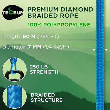 TECEUM Rope – 150 Feet x 1/4 Inch – Sky Blue – Strong All-Purpose Utility Rope - Image 2