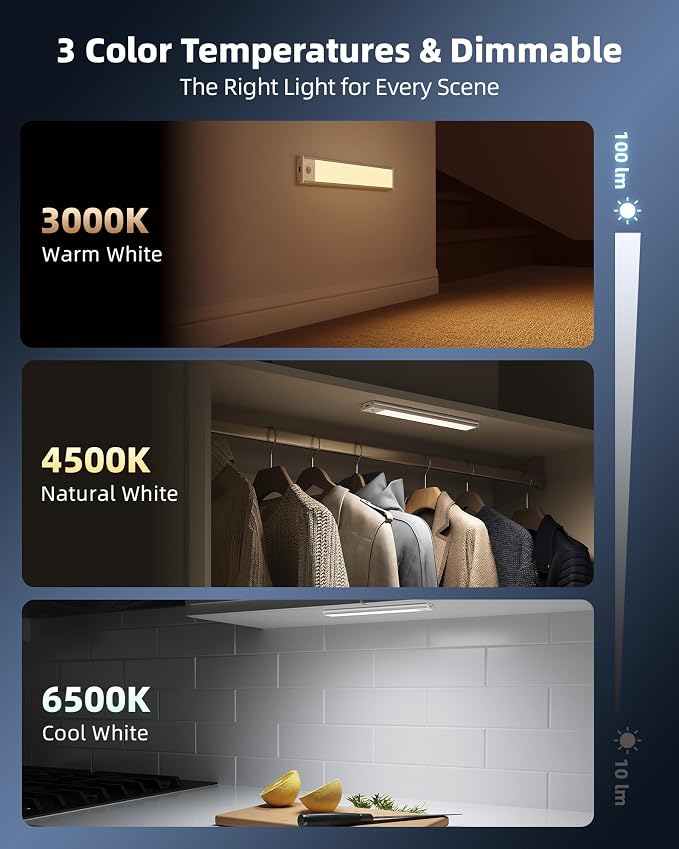 10inch Under Cabinet Lighting Wireless, LED Closet Lights USB Charging - Image 4