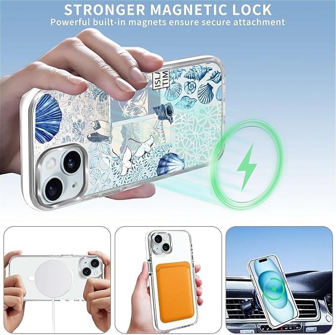Case for iPhone 13/14, Sea Life Ocean Waves Seashell Collage Phone Case - Image 3