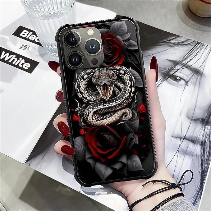 for iPhone 12 Pro Max Case, Entwined Rose Snake Pattern Graphic Design Girl Boy - Image 7