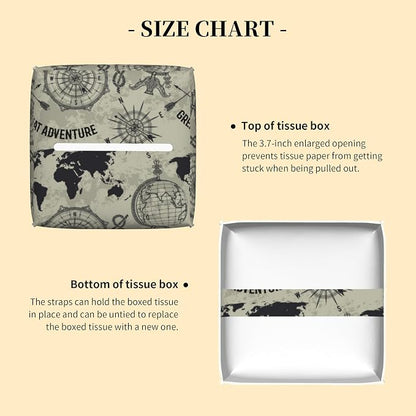 Tissue Box Cover Square, Retro Globe World Map Tissue Box Holder Waterproof - Image 3