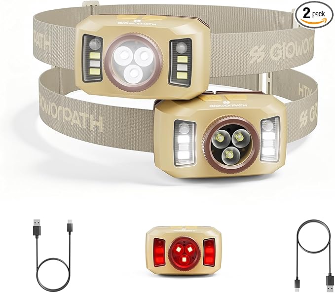 Upgraded Headlamp Rechargeable, Ultra Bright Headlight Flashlight by GloworPath