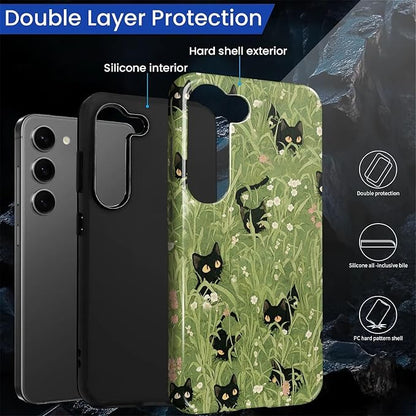 for Samsung Galaxy S23 Case, HL2 Grass Cat Hybrid 2 Layer Hard Shell Silicone - Image 2