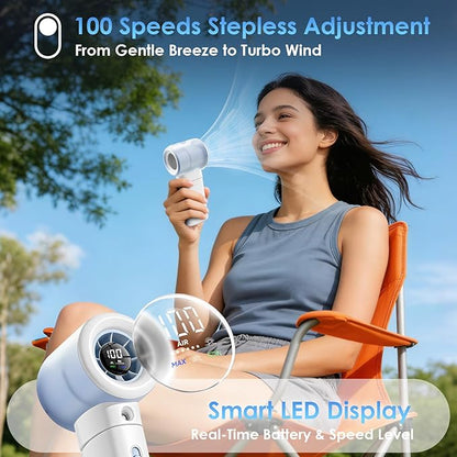 Portable Misting Fan Handheld Powerful Turbo Fan, 100 Speeds, 6000mAh - Image 4
