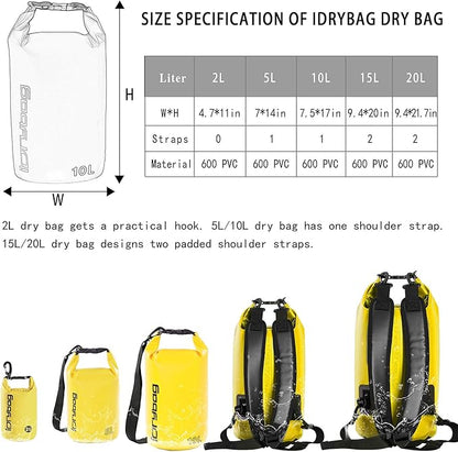 IDRYBAG Dry Bag for Kayaking Waterproof 2L/5L/10L/15L/20L, Small Dry Sack - Image 3