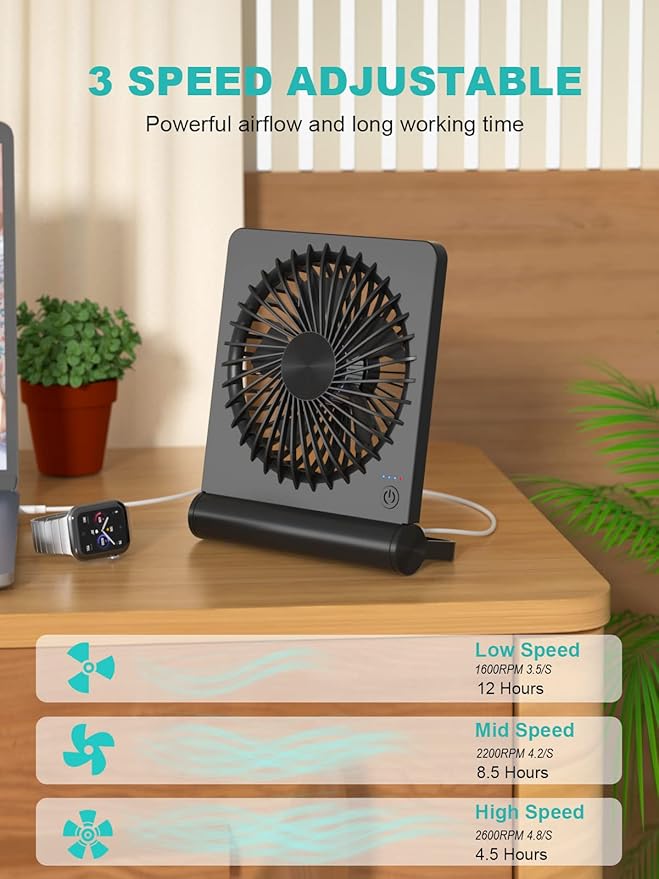 Small Desk Fan, Rechargeable USB Fan Battery Operated, Ultra Quiet, Strong Wind - Image 3