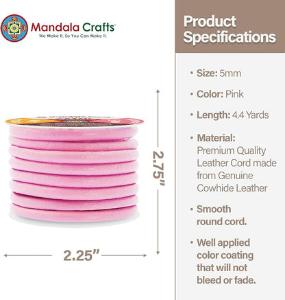 Mandala Crafts Round Genuine Pink Leather Cord - Image 4