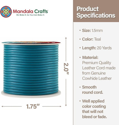 Mandala Crafts Round Genuine Teal Leather Cord - Image 4