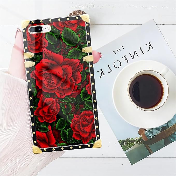 Compatible with iPhone 8 Plus 7 Plus Case, Vector Red Rose Green Leaf Luxury - Image 7