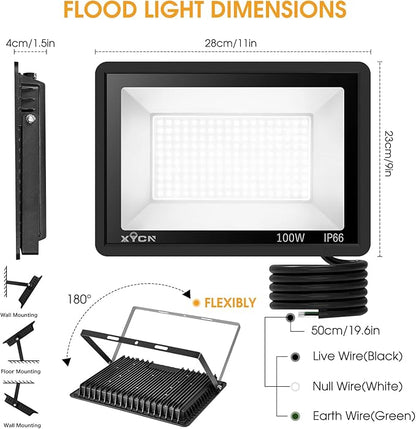 XYCN 4 Pack 100W LED Flood Light, IP66 Waterproof Outside Flood Light, 12500LM - Image 4