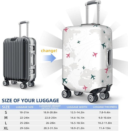 Luggage Cover with World Map and Airplane Print, Elastic Travel Suitcase - Image 6
