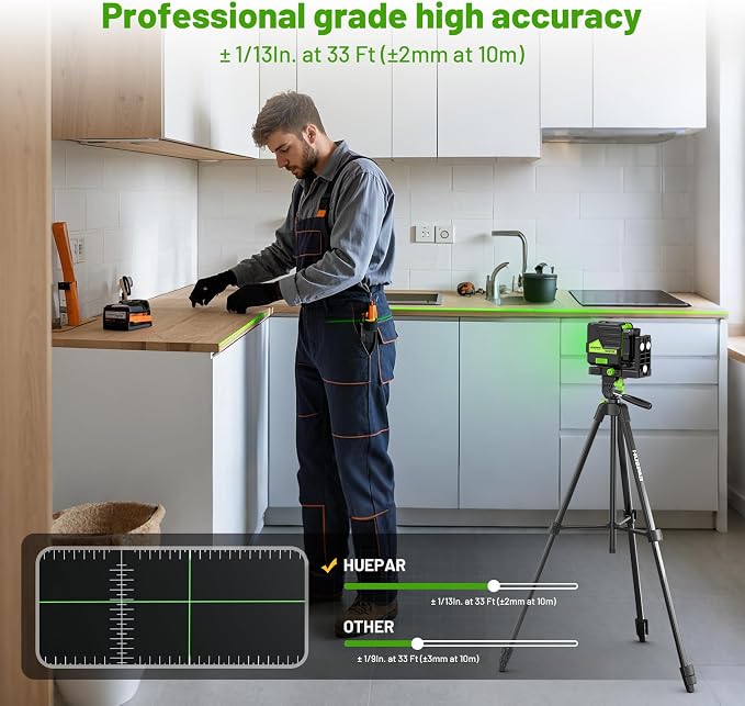 Huepar Laser Level with 60in Tripod, 1/13 High Accuracy Self Leveling Green - Image 4