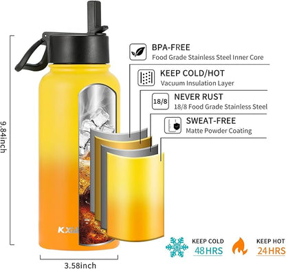 KXIAOCHEN Insulated Water Bottle, Stainless Steel Water Bottle, 2 Lids - Image 5