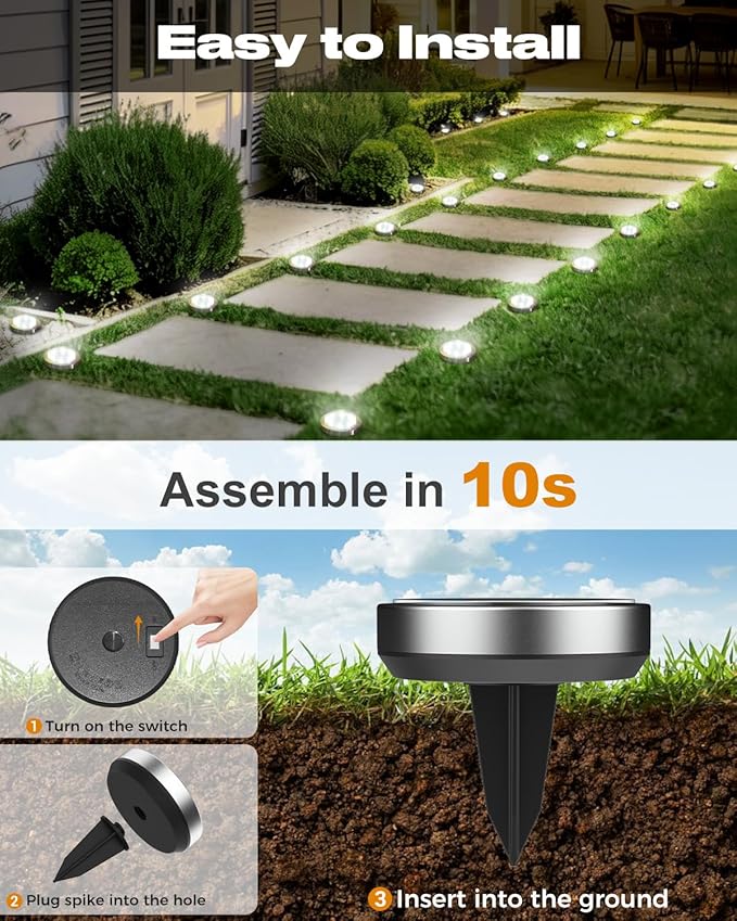btfarm 10 Pack Solar Lights Outdoor, 8 LED Solar Ground Lights IP65 Waterproof - Image 4
