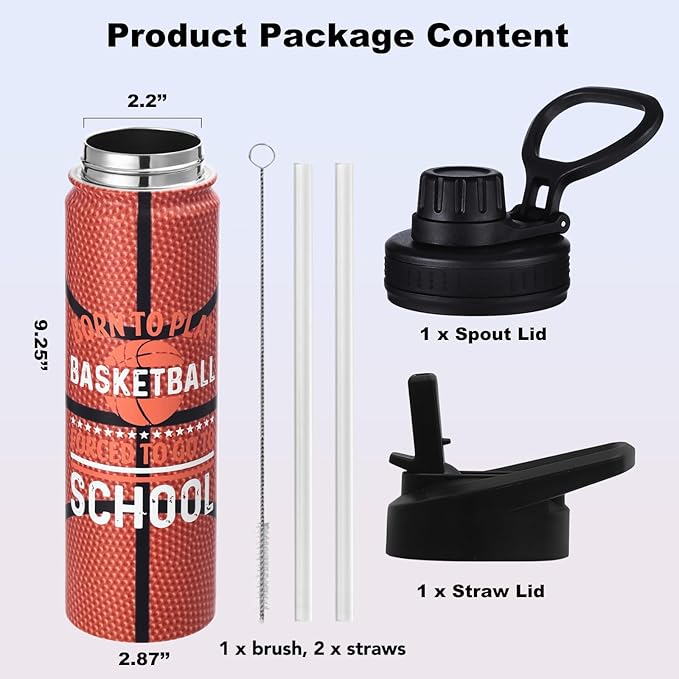 Basketball Water Bottle, 24 oz Insulated Stainless Steel Sports Bottle - Image 5