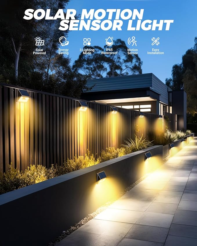 Vighep 4 Pack Solar Fence Lights Waterproof, Motion Sensor Deck Outdoor - Image 2
