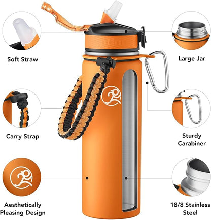 GOSWAG Insulated Sports Water Bottle, 24oz 2 Lids, Stainless Steel Water Bottles - Image 3