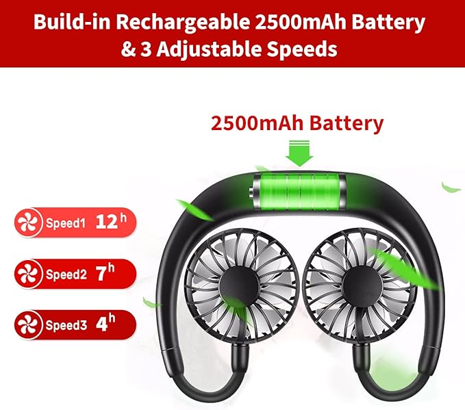 Portable Neck Fan Rechargeable Personal Hand-Free Fan Mini USB Wearable - Image 3