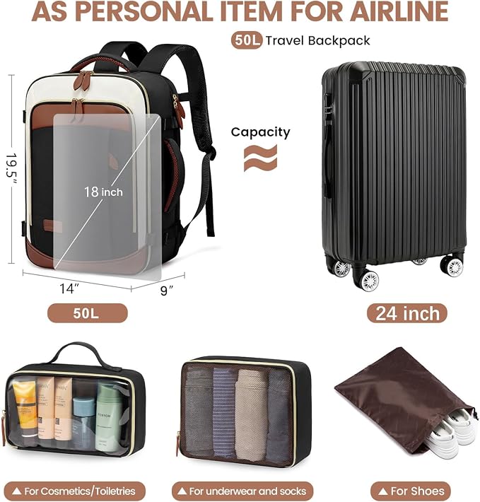 LOVEVOOK 50L Travel Backpack Carry On Airline Approved, Large Backpack - Image 7