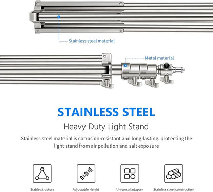 NEEWER 79"/2m Stainless Steel Light Stand, Spring Cushioned Heavy Duty - Image 7