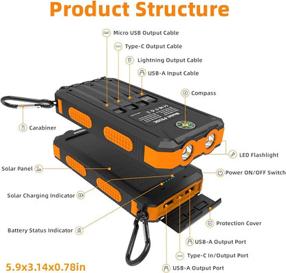 Durecopow Solar Charger Power Bank 20, Portable Charger, 4 Cables 3 Ports Fast - Image 9