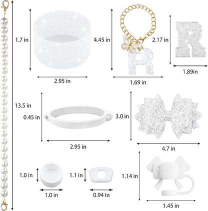 9PCS White for Stanley Cup Accessories Set Bling Initials Bow Charms for - Image 3