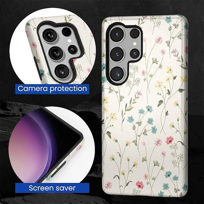 for Samsung Galaxy S25 Ultra Case, HL2 Beige Flower Branch Hybrid 2 Layer Hard - Image 4