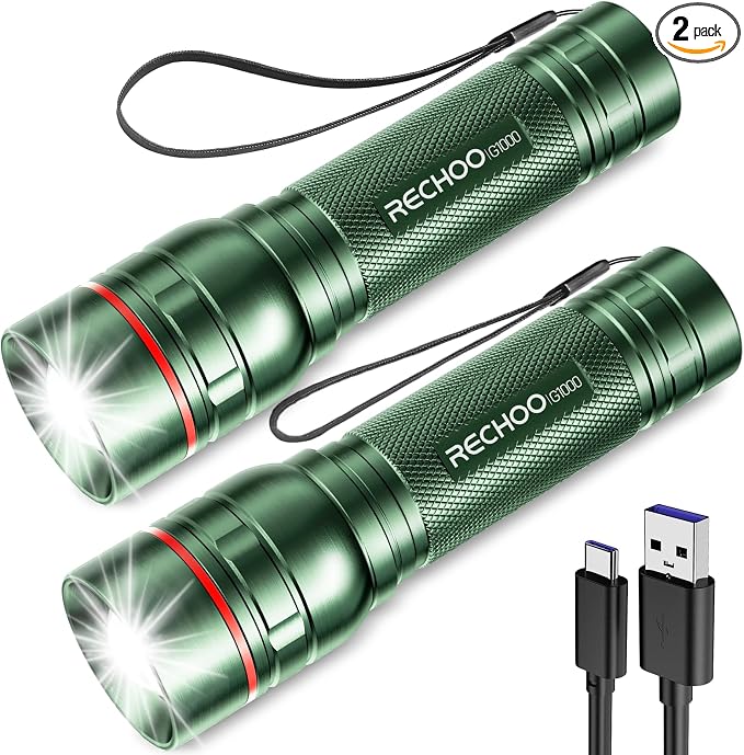 Rechargeable Flashlights High Lumens, G1000 Super Bright Flash Light 2 Pack by RECHOO