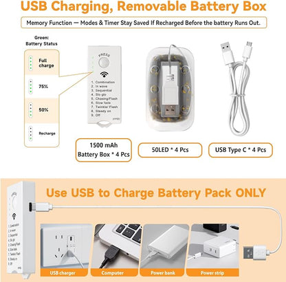 HXWEIYE Rechargeable Fairy Lights Battery Operated, DIY Timer & 8 Modes - Image 6