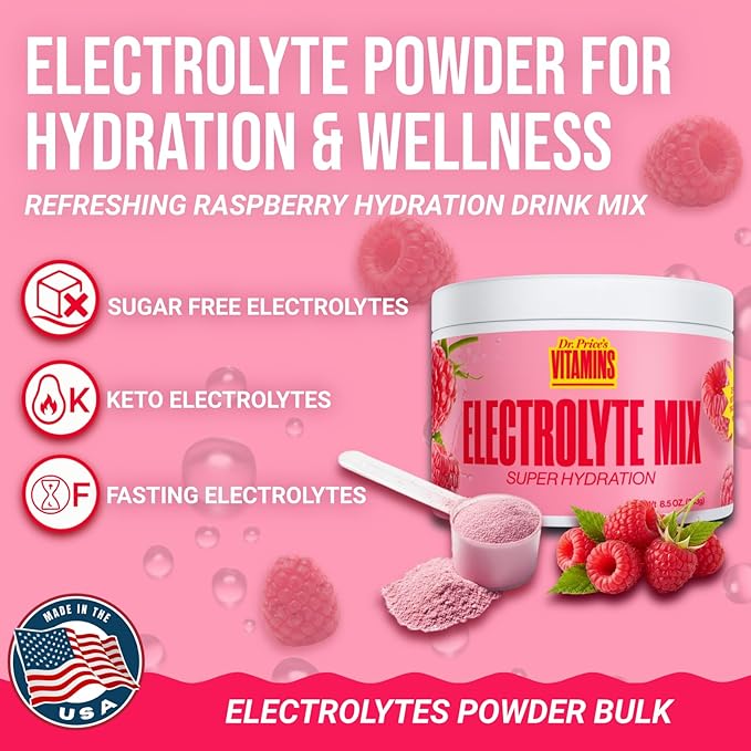 Dr. Price’s Electrolytes Powder Bulk – Raspberry, 90 Servings | Sugar Free - Image 3