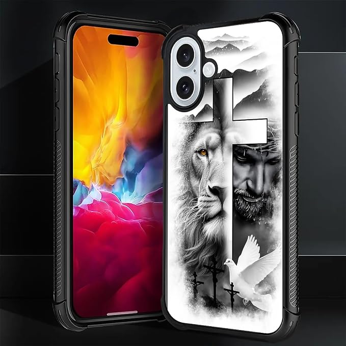 for iPhone 16 Case, Lion Cross Jesus Christ Dove Pattern Graphic Design Girl - Image 7