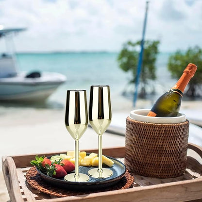 TJ Unbreakable 8 Oz Stainless Steel Champagne Flutes- Gold Champagne Glasses - Image 5