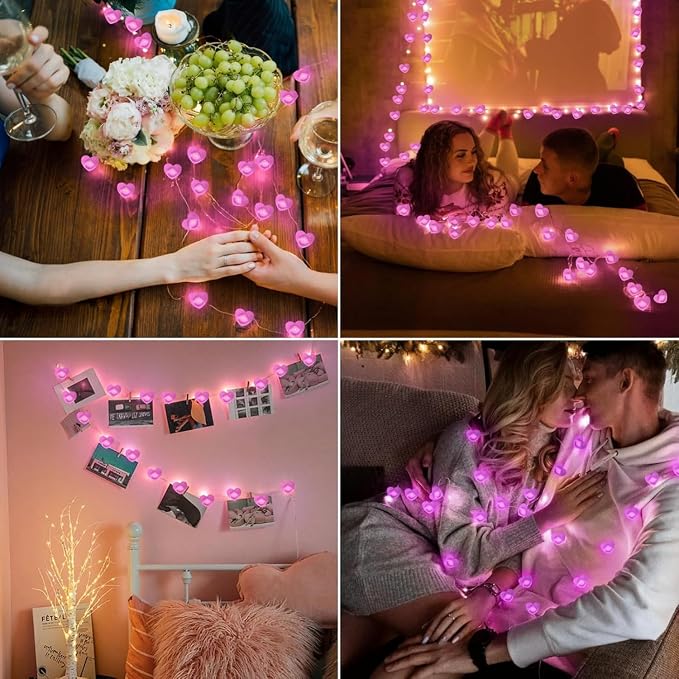 10FT Pink Heart Fairy Lights Battery Operated - Image 4