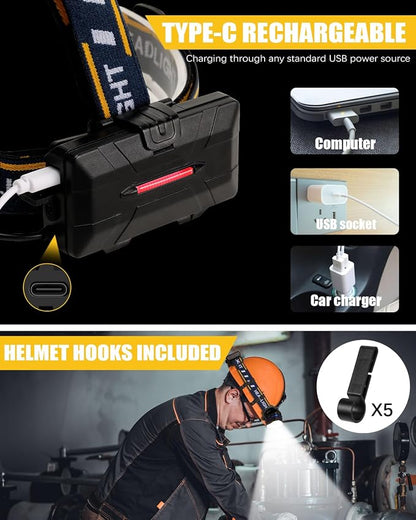 Rechargeable Headlamp, 8 LED Headlamp Flashlight 18000 Lumen 8 Modes - Image 5