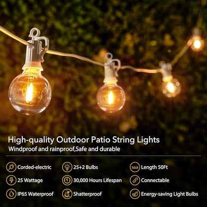 Brightown Outdoor String Lights, 50FT 25 G40 Bulbs Shatterproof Patio Lights - Image 3
