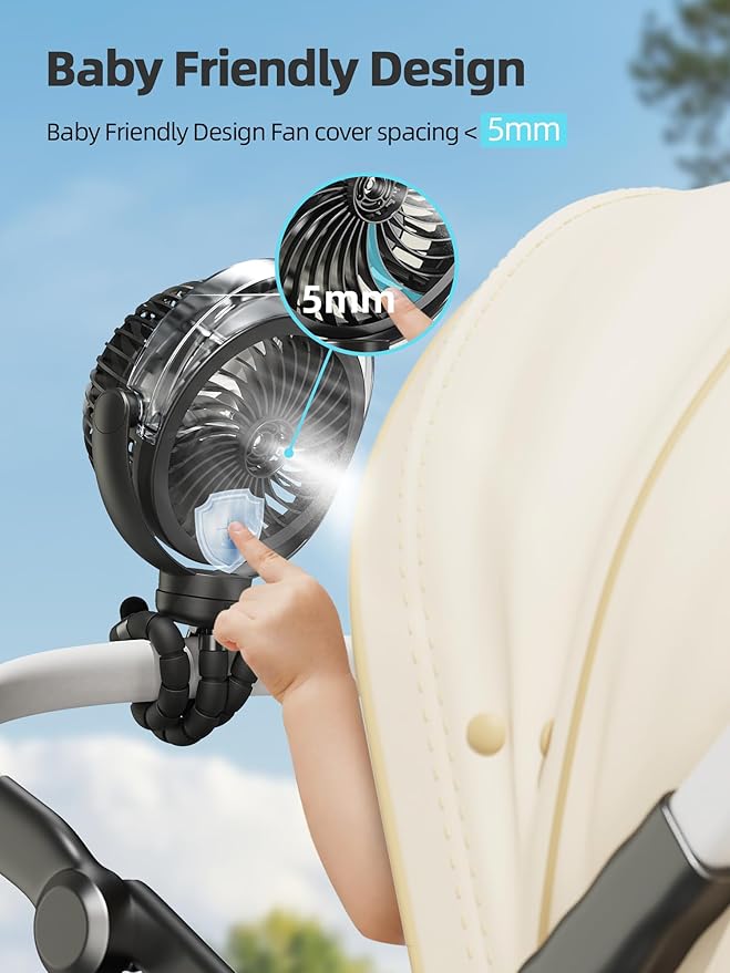 Misting Stroller Fan, 6000mAh Battery Operated Portable Fan - Image 6