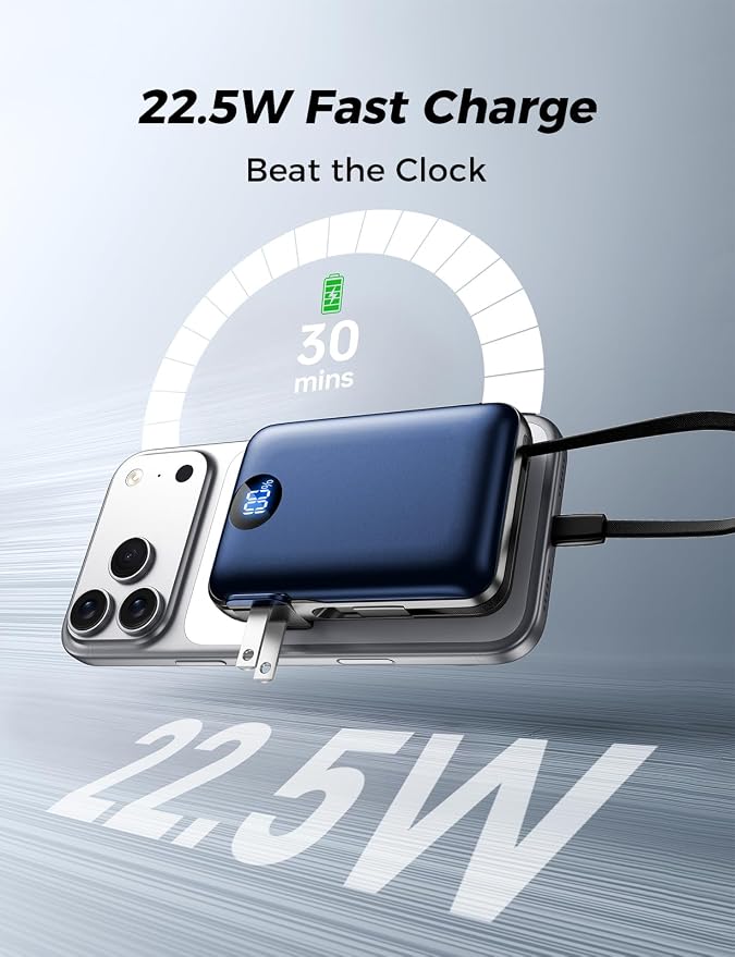Portable Charger with Built-in Cables & Wall Plug, 10000mAh Power Bank - Image 3