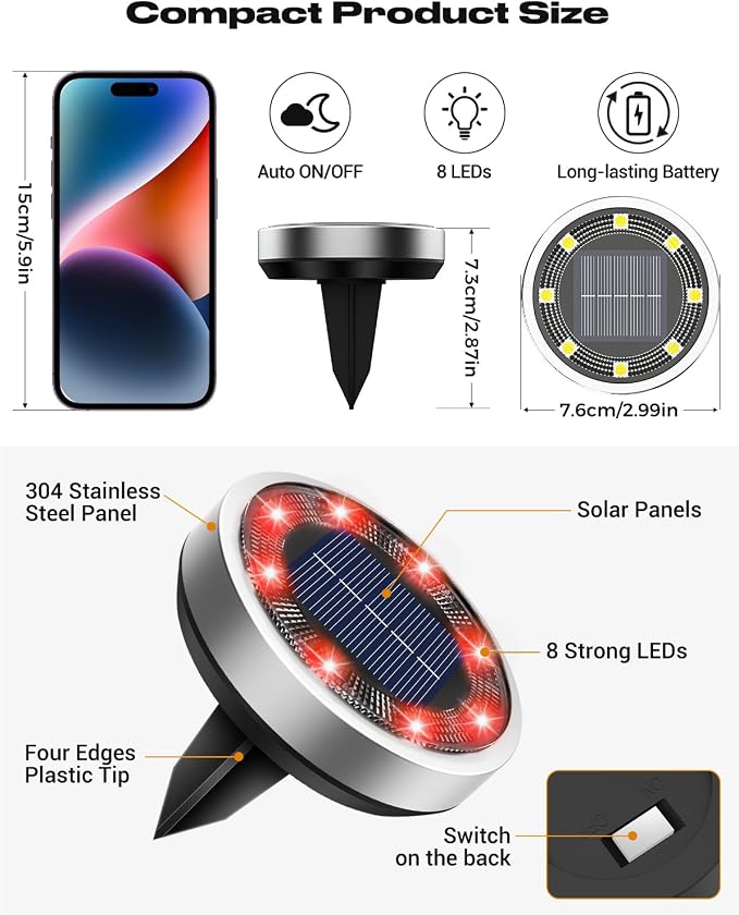 btfarm 16 Pack Solar Lights Outdoor, 8 LED Solar Ground Lights IP65 Waterproof - Image 6