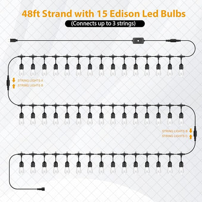Mlambert 144Ft 3-Color in 1 48Ft Remote LED Dimmable Outdoor String Lights - Image 2