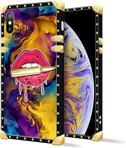 Compatible with iPhone Xs Max Case, Cool Corlorful Lip Marble Luxury Golden - Image 2