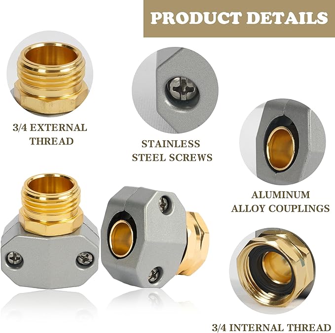 Hourleey Garden Hose Repair Kit, 4 Sets Aluminum Alloy Garden Hose End Mender - Image 2