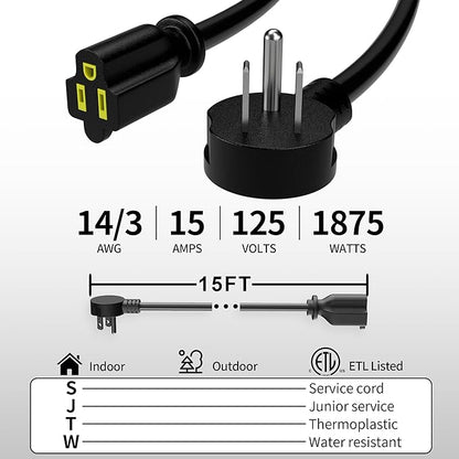 Vockjour 15 FT 2 Pack Black Low Profile Flat Plug 14 Gauge Heavy Duty Extension - Image 2