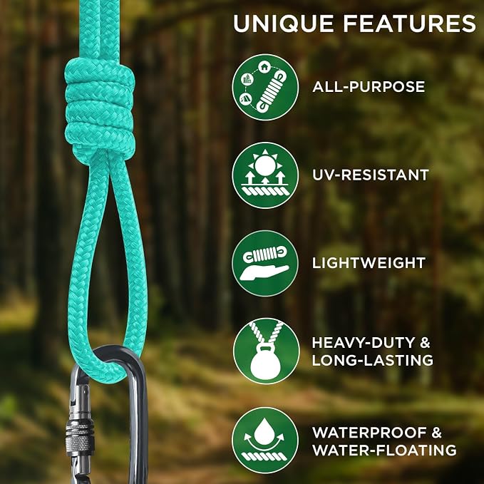 TECEUM Rope – 150 Feet x 1/4 Inch – Green Wave – Strong All-Purpose Utility - Image 4