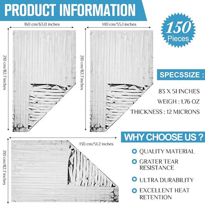 Kanayu 150 Pack 3 Size Safe Emergency Blankets Thermal Survival Space Blanket - Image 2