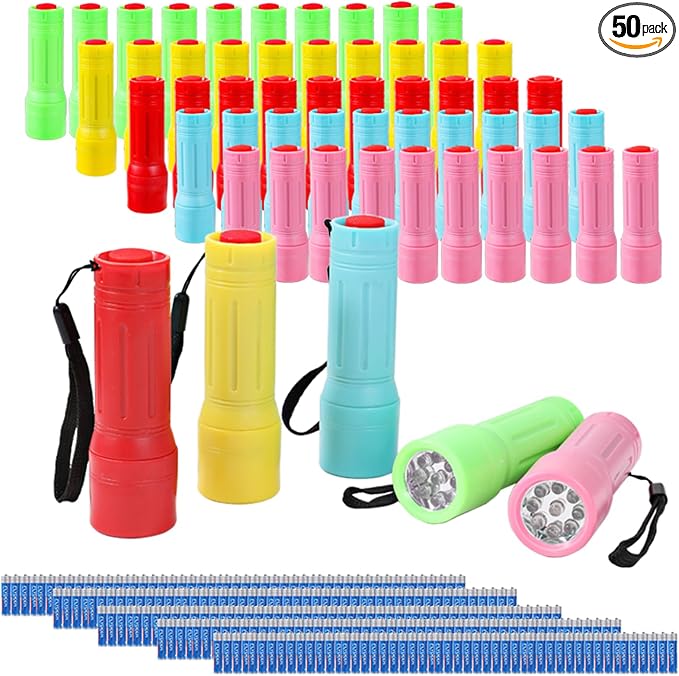 50 Pack 9-LED Mini Flashlight Bulk, Small Multicolor Flashlights by Hilngav