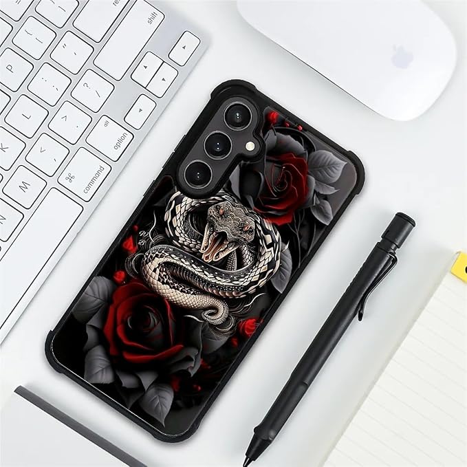 for Samsung Galaxy S23 FE Case, Entwined Rose Snake Pattern Graphic Design Girl - Image 7
