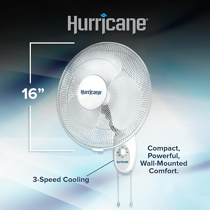 Hurricane 16" Supreme Oscillating Wall Mount Fan w/ 3 Quiet Speeds, Workshops & - Image 4