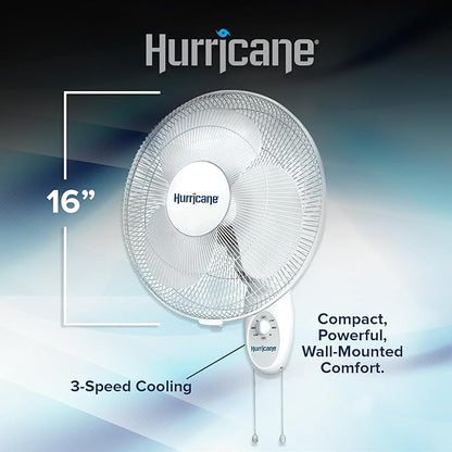 Hurricane 16" Supreme Oscillating Wall Mount Fan w/ 3 Quiet Speeds, Workshops & - Image 4
