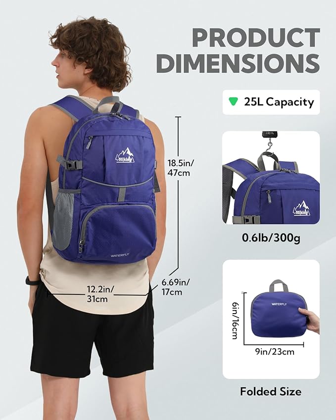 WATERFLY Hiking Packable Daypack Backpack: 25L Ultra Lightweight Day Pack - Image 2